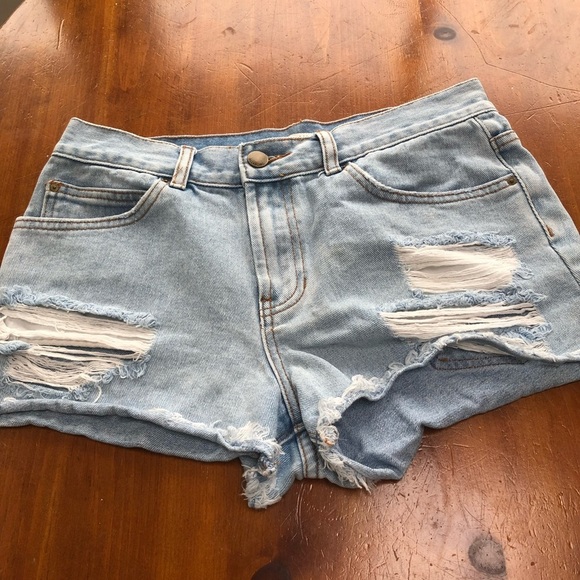 Billabong Blue Jean Shorts High-Waisted Distressed - Picture 1 of 9